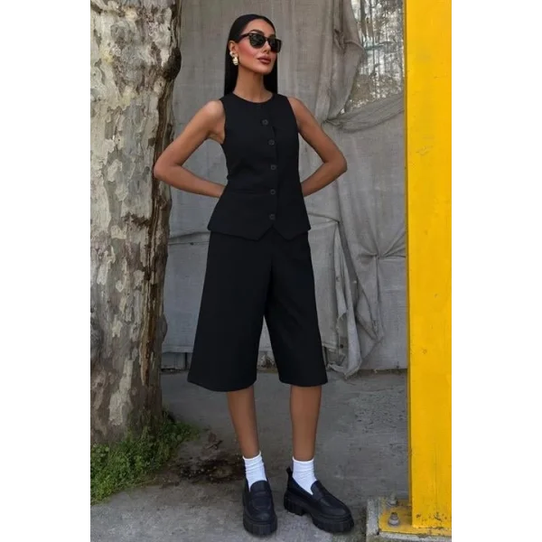 Midi Şortlu Ve Yelekli Viscon Takım 10167