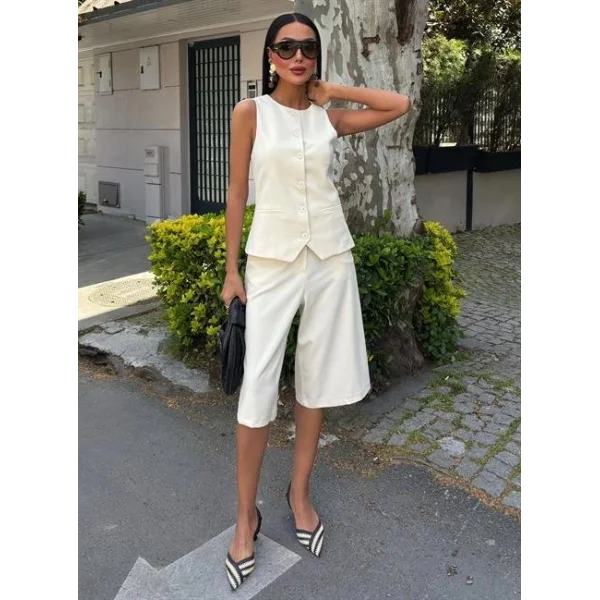 Midi Şortlu Ve Yelekli Viscon Takım 10167