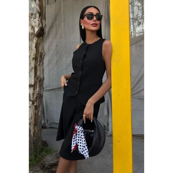 Midi Şortlu Ve Yelekli Viscon Takım 10167