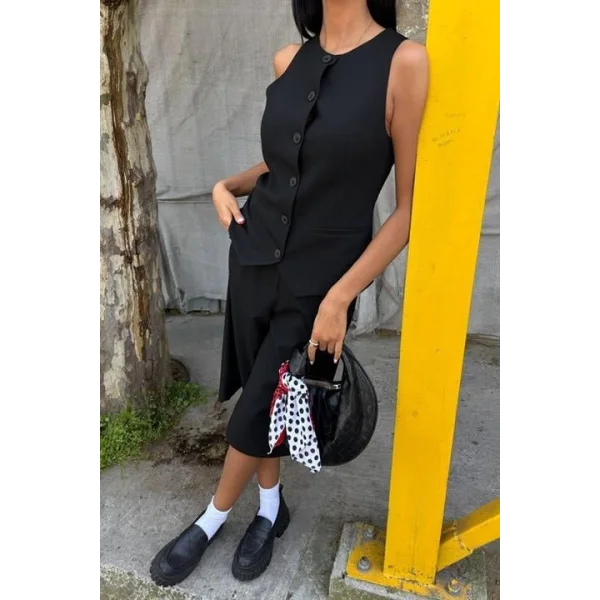 Midi Şortlu Ve Yelekli Viscon Takım 10167