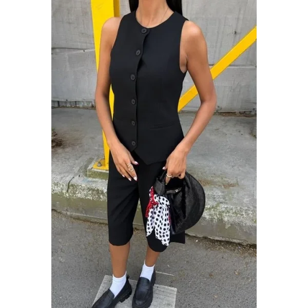 Midi Şortlu Ve Yelekli Viscon Takım 10167