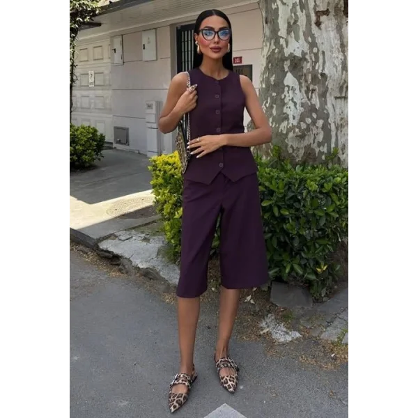 Midi Şortlu Ve Yelekli Viscon Takım 10167