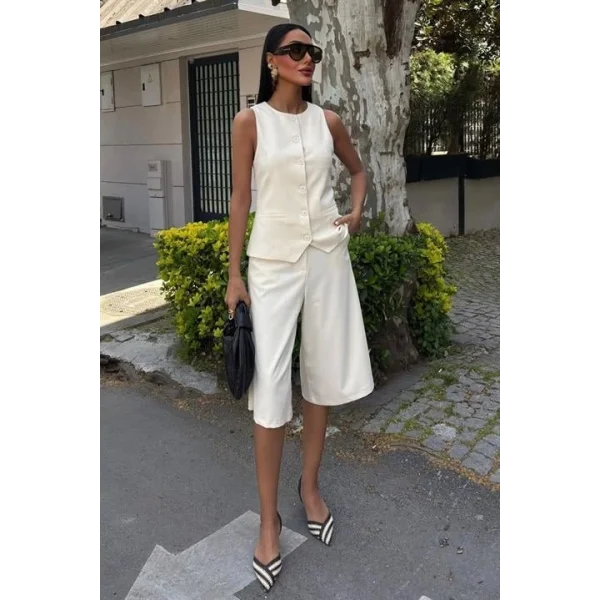 Midi Şortlu Ve Yelekli Viscon Takım 10167