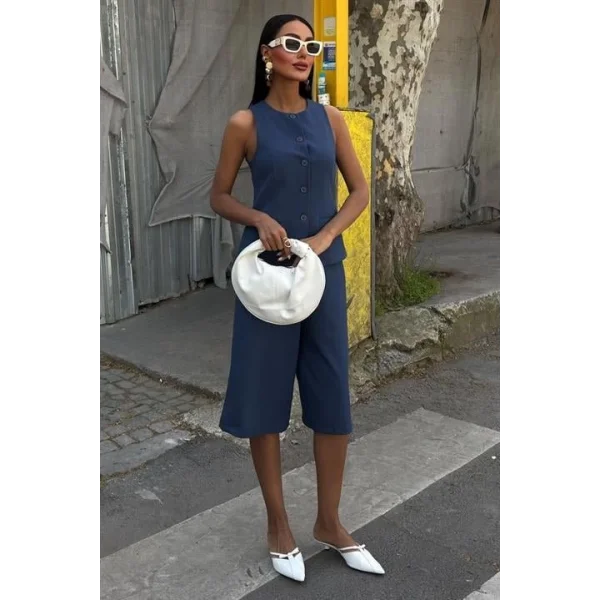 Midi Şortlu Ve Yelekli Viscon Takım 10167