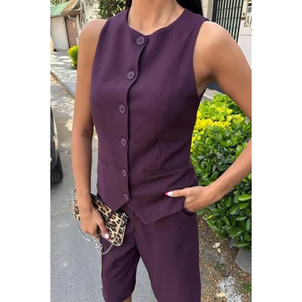 Midi Şortlu Ve Yelekli Viscon Takım 10167