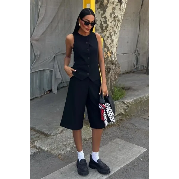 Midi Şortlu Ve Yelekli Viscon Takım 10167