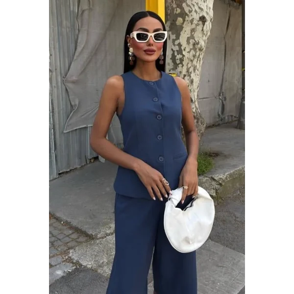 Midi Şortlu Ve Yelekli Viscon Takım 10167