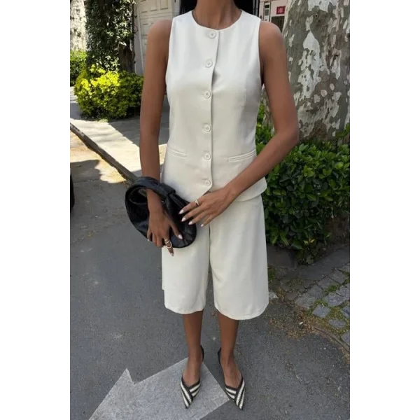 Midi Şortlu Ve Yelekli Viscon Takım 10167