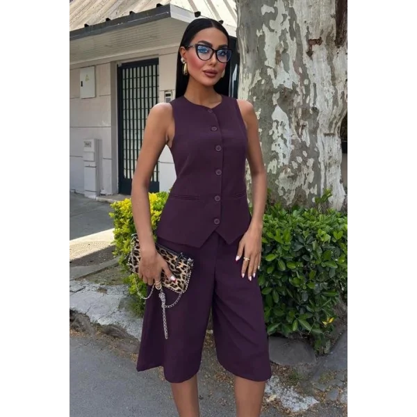 Midi Şortlu Ve Yelekli Viscon Takım 10167