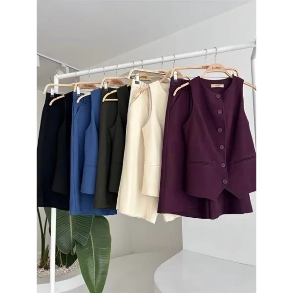 Midi Şortlu Ve Yelekli Viscon Takım 10167