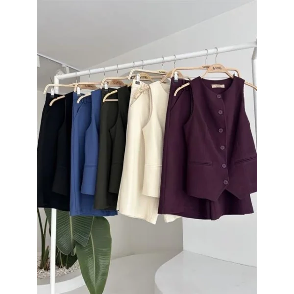 Midi Şortlu Ve Yelekli Viscon Takım 10167