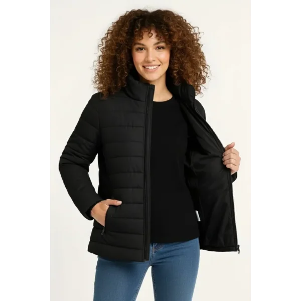 Mikro Su İtici Kapitone Baskılı Astarlı Fermuarlı Bomber Mont - Siyah