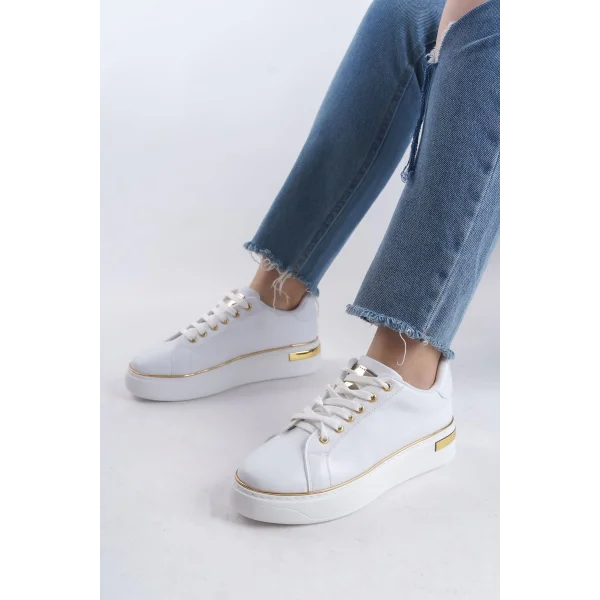 MINA Bağcıklı Ortopedik Taban Kadın Sneaker Spor Ayakkabı  CBT - Beyaz/Altın