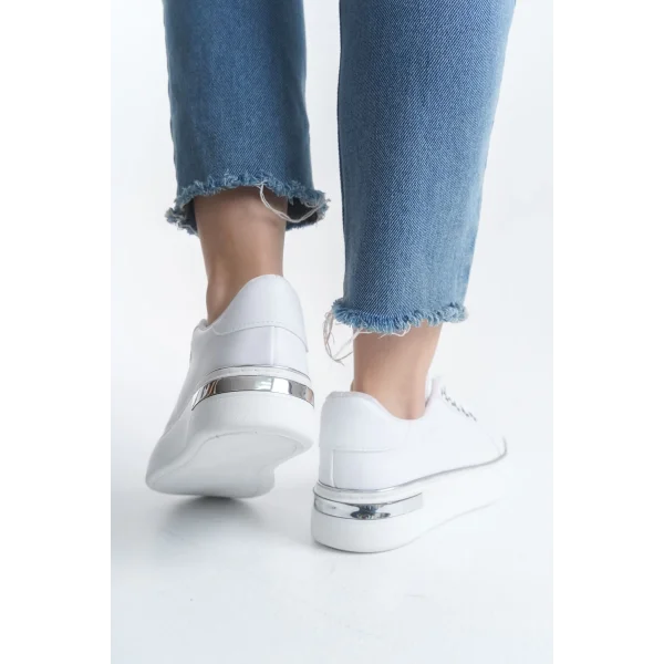 MINA Bağcıklı Ortopedik Taban Kadın Sneaker Spor Ayakkabı  CBT - Beyaz/Gümüş