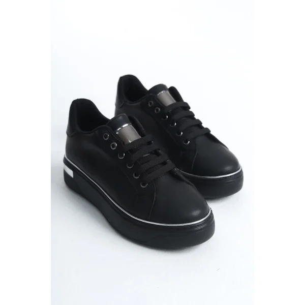 MINA Bağcıklı Ortopedik Taban Kadın Sneaker Spor Ayakkabı  CST - Siyah/Gümüş