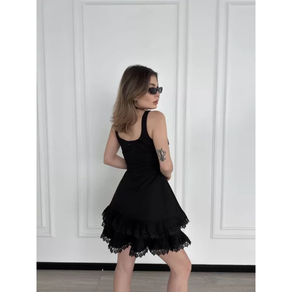 Mini Askılı Elbise - Siyah