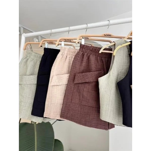 Mini Yelekli Şortlu Keten Takım 10176-08