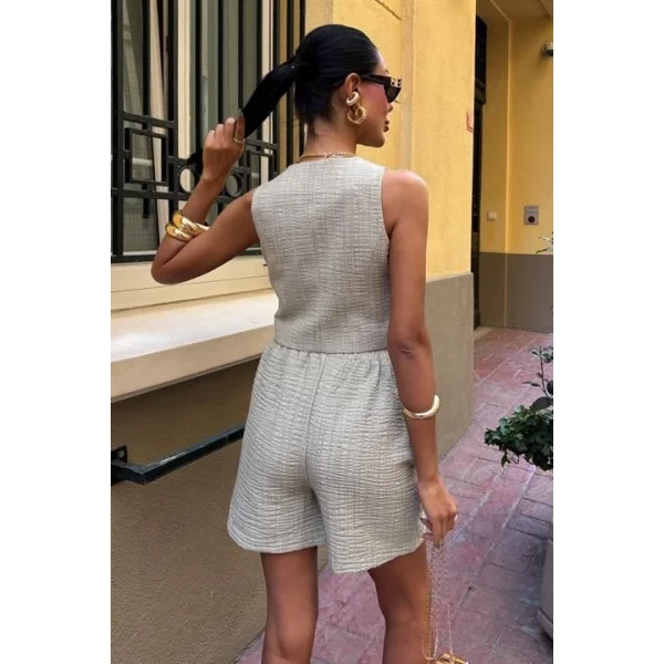 Mini Yelekli Şortlu Keten Takım 10176-08