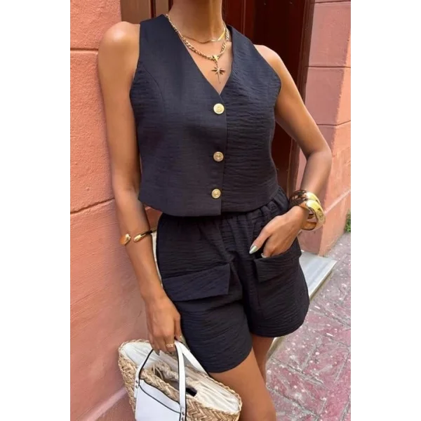 Mini Yelekli Şortlu Keten Takım 10176-08