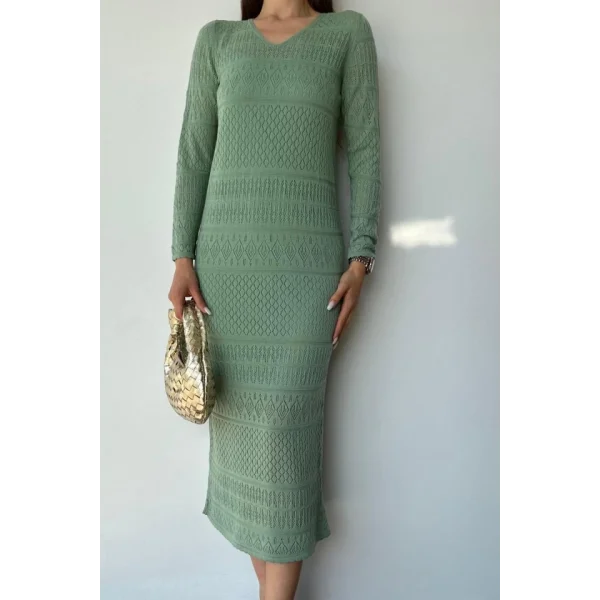 Mint Astarlı Triko Elbise