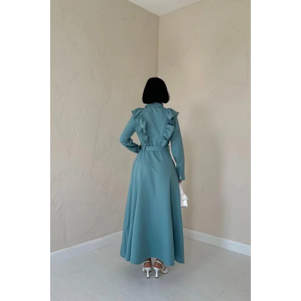 Mint Fırfırlı Dantelli Elbise