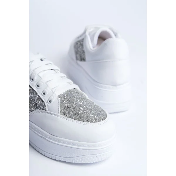 MIPA Bağcıklı Ortopedik Taban Simli Kadın Sneaker Spor Ayakkabı  CBT - Beyaz