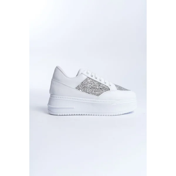 MIPA Bağcıklı Ortopedik Taban Simli Kadın Sneaker Spor Ayakkabı  CBT - Beyaz