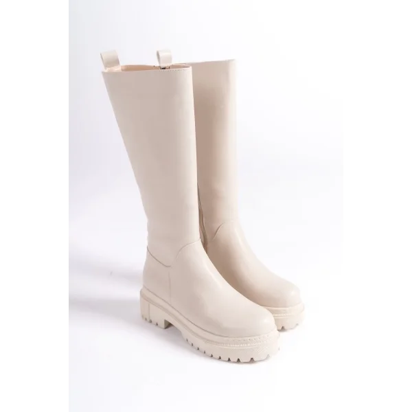 MIRA Bağcıksız Fermuarlı Ortopedik Taban Kadın Çizme CKT - Krem