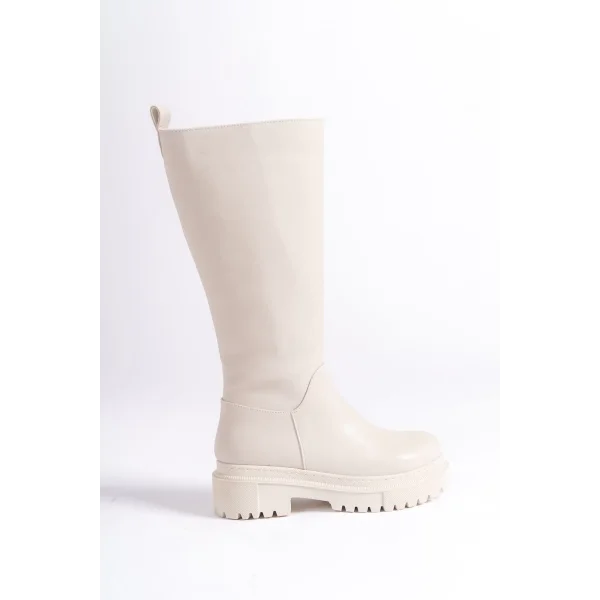 MIRA Bağcıksız Fermuarlı Ortopedik Taban Kadın Çizme CKT - Krem