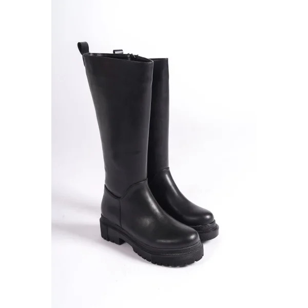 MIRA Bağcıksız Fermuarlı Ortopedik Taban Kadın Çizme CST - Siyah