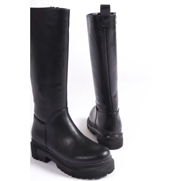 MIRA Bağcıksız Fermuarlı Ortopedik Taban Kadın Çizme CST - Siyah