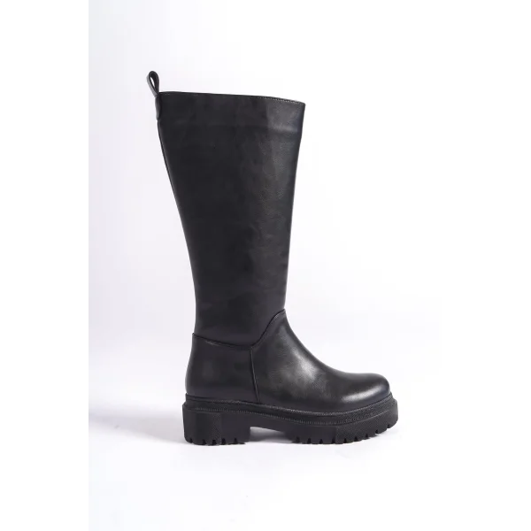 MIRA Bağcıksız Fermuarlı Ortopedik Taban Kadın Çizme CST - Siyah