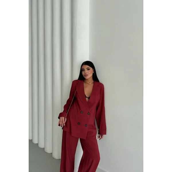 MODAL 4 DÜĞME ASTARSIZ CEKET - PANTOLON TAKIM - Bordo