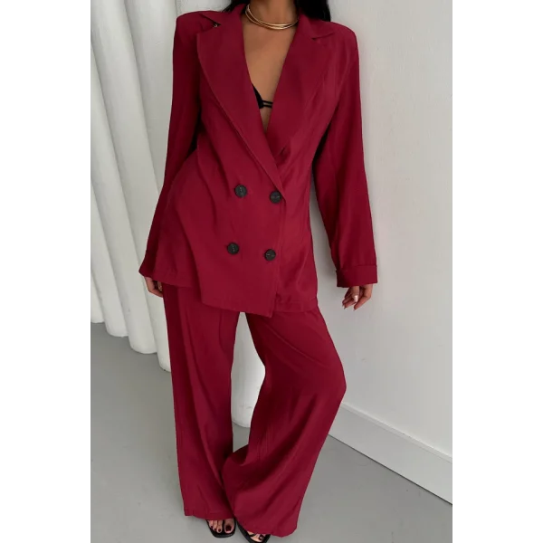 MODAL 4 DÜĞME ASTARSIZ CEKET - PANTOLON TAKIM - Bordo