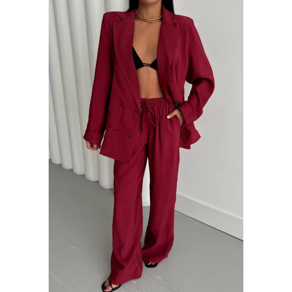 MODAL 4 DÜĞME ASTARSIZ CEKET - PANTOLON TAKIM - Bordo