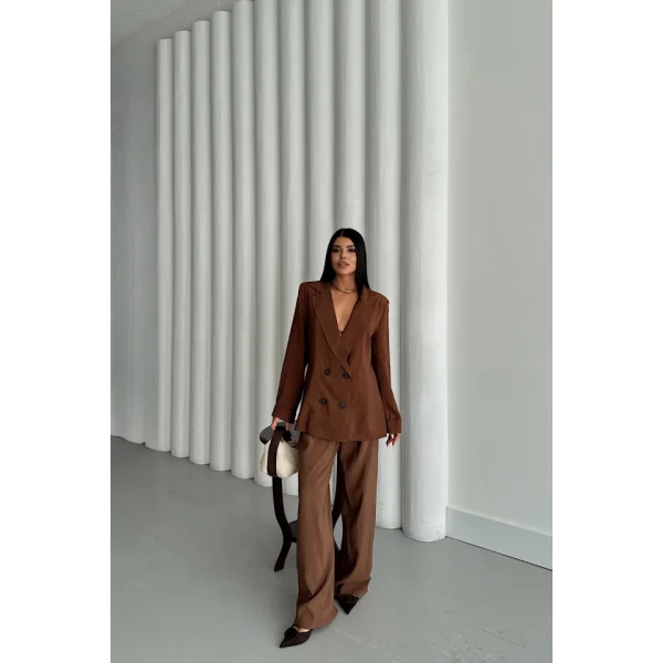 MODAL 4 DÜĞME ASTARSIZ CEKET - PANTOLON TAKIM - Kahverengi