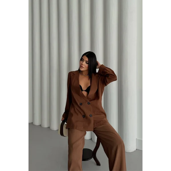 MODAL 4 DÜĞME ASTARSIZ CEKET - PANTOLON TAKIM - Kahverengi