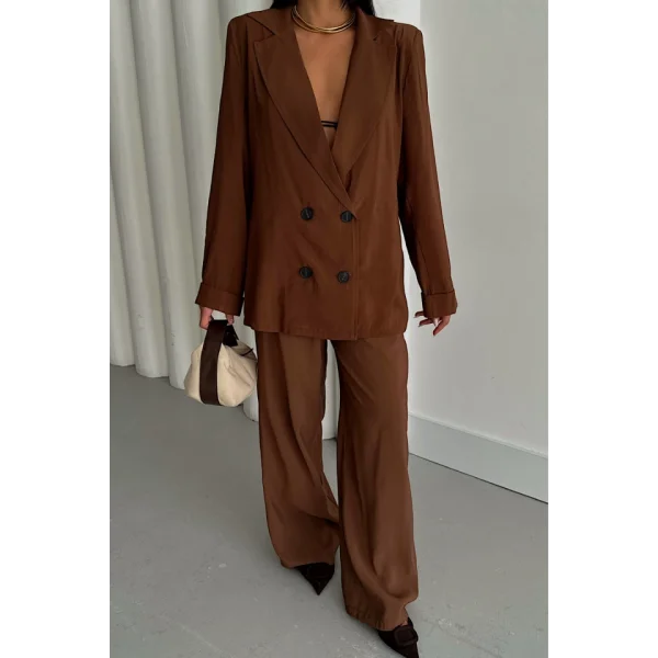 MODAL 4 DÜĞME ASTARSIZ CEKET - PANTOLON TAKIM - Kahverengi