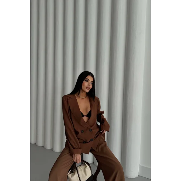 MODAL 4 DÜĞME ASTARSIZ CEKET - PANTOLON TAKIM - Kahverengi