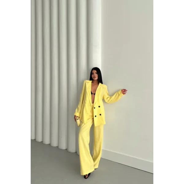 MODAL 4 DÜĞME ASTARSIZ CEKET - PANTOLON TAKIM - Sarı