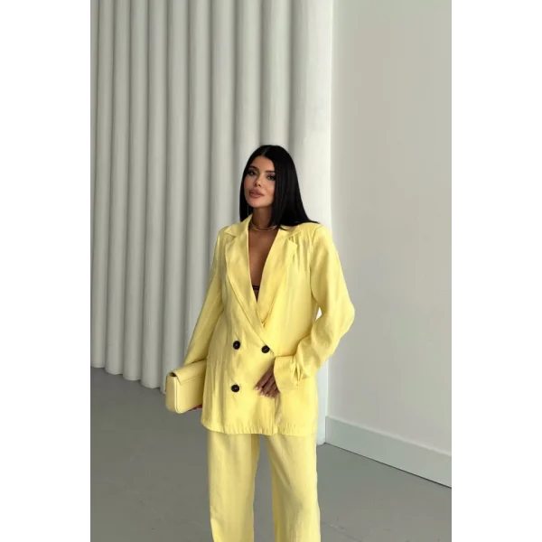 MODAL 4 DÜĞME ASTARSIZ CEKET - PANTOLON TAKIM - Sarı