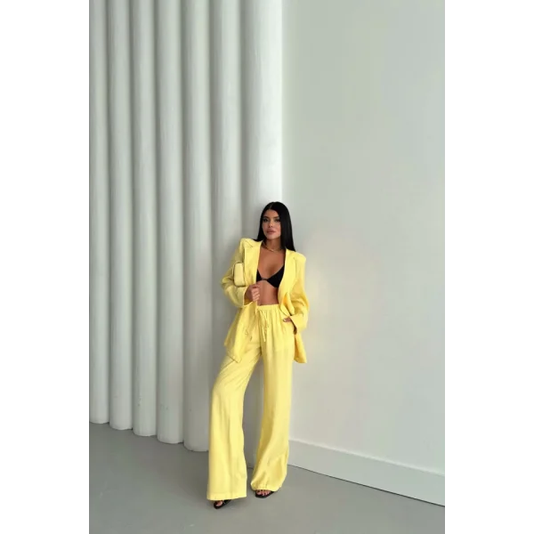 MODAL 4 DÜĞME ASTARSIZ CEKET - PANTOLON TAKIM - Sarı