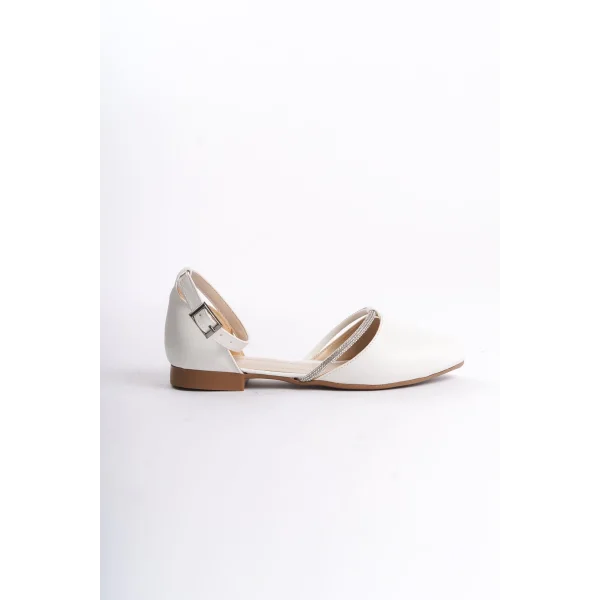 MONICA Tokalı Ortopedik Rahat Taban Taş Detaylı Kadın Babet Ayakkabı  CKT - Beyaz