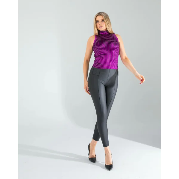 Mor Bisiklet Yaka Varaklı Triko