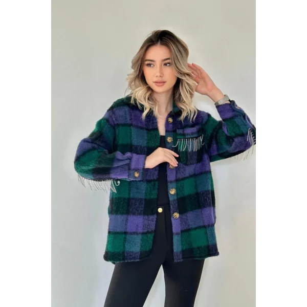 Mor Buklet Cepli Zincir Taşlı Gömlek