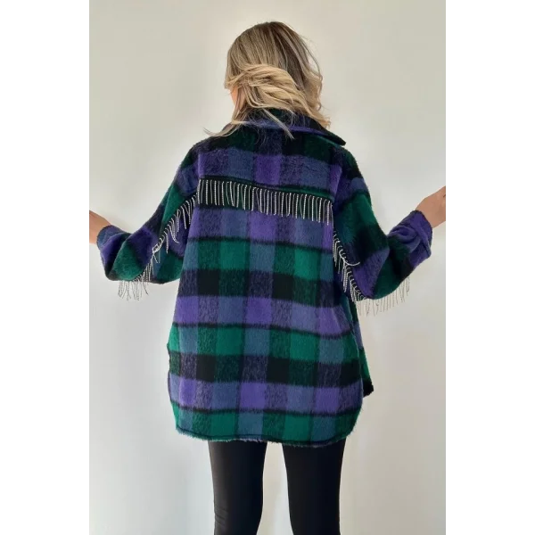 Mor Buklet Cepli Zincir Taşlı Gömlek