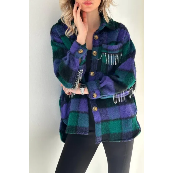 Mor Buklet Cepli Zincir Taşlı Gömlek