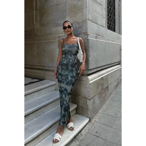 Morena Batik Desen Askılı Elbise 2637-01