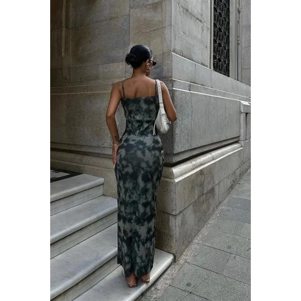 Morena Batik Desen Askılı Elbise 2637-01