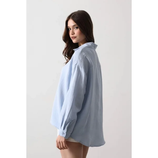 Müslin Uzun Kol Gömlek - Bebe Mavisi